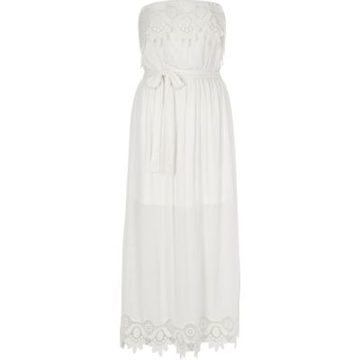 White lace bandeau maxi dress